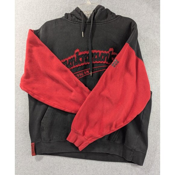 Vintage Drunknmonky Hoodie Mens SZ L Black Red Pullover Varsity Lettering Y2K
